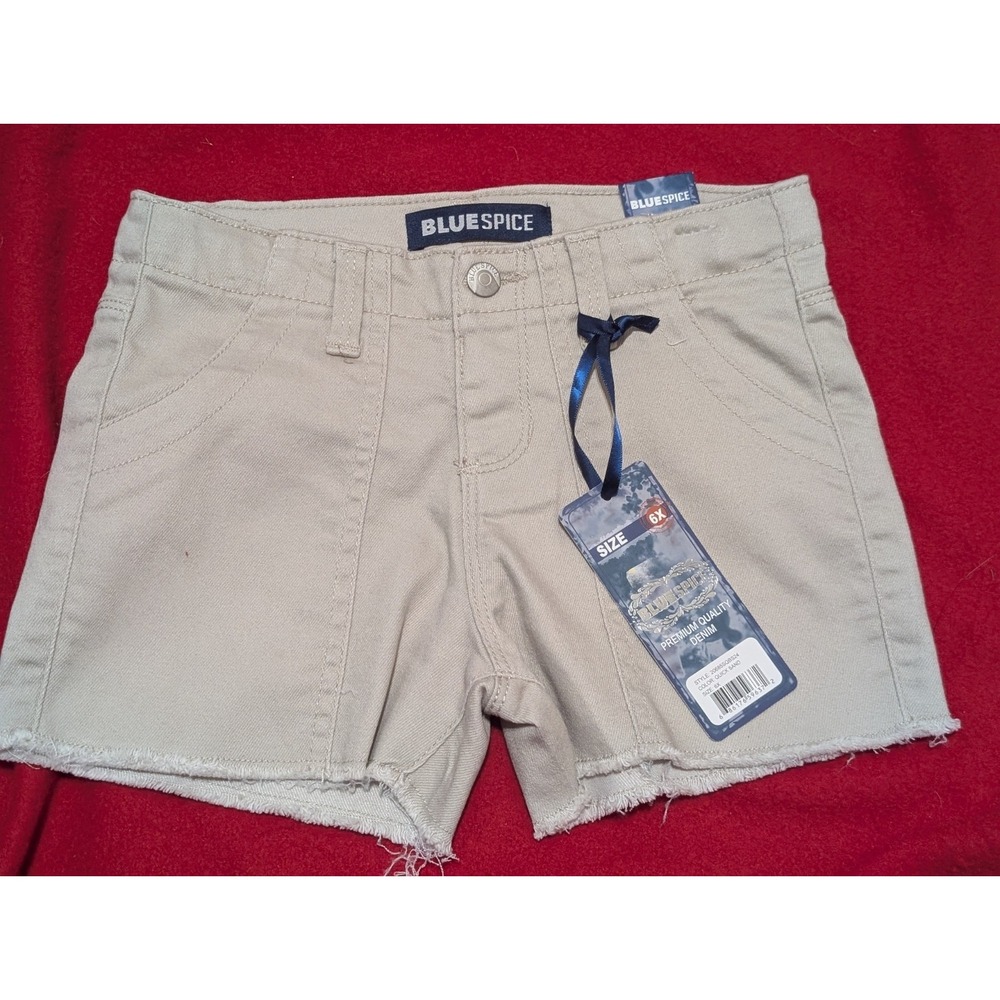 NEW BLUE SPICE GIRLS Beige Khaki Chino Denim Camp Summer Shorts Pockets-SIZE 6X